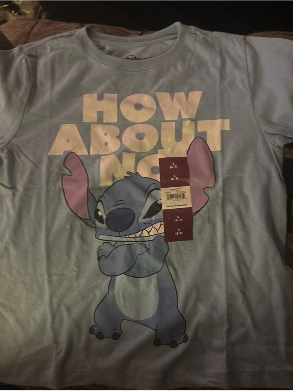 Disney Light Blue Stitch Tee with 'How About Now' Text